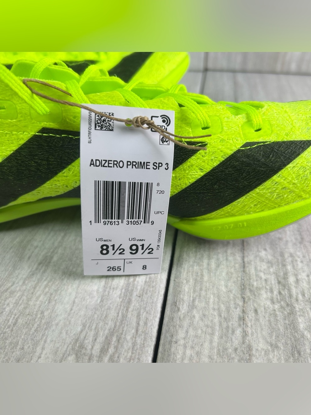 NEW Adidas Adizero Prime SP 3 Strung Lucid Lemon Track Spike ih5800 Men Size 8.5 - Picture 9 of 12